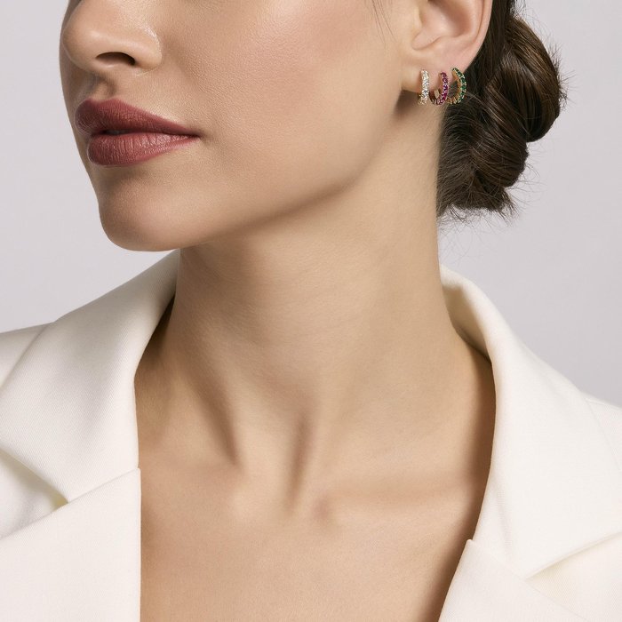 Boucles d'oreilles créoles SOIRÉE en émeraude synthétique