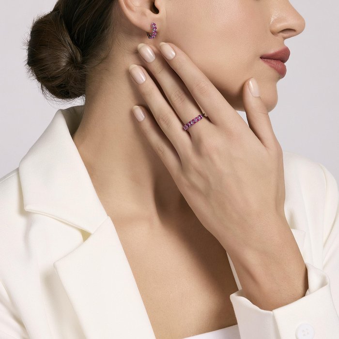 Boucles d'oreilles créoles en argent et tourmaline synthétique FESTIVAL