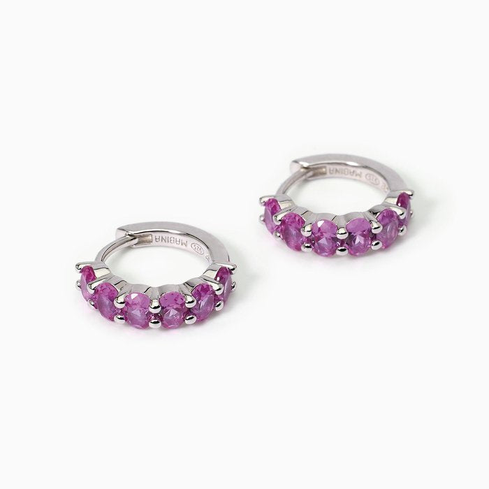Boucles d'oreilles créoles en argent et tourmaline synthétique FESTIVAL
