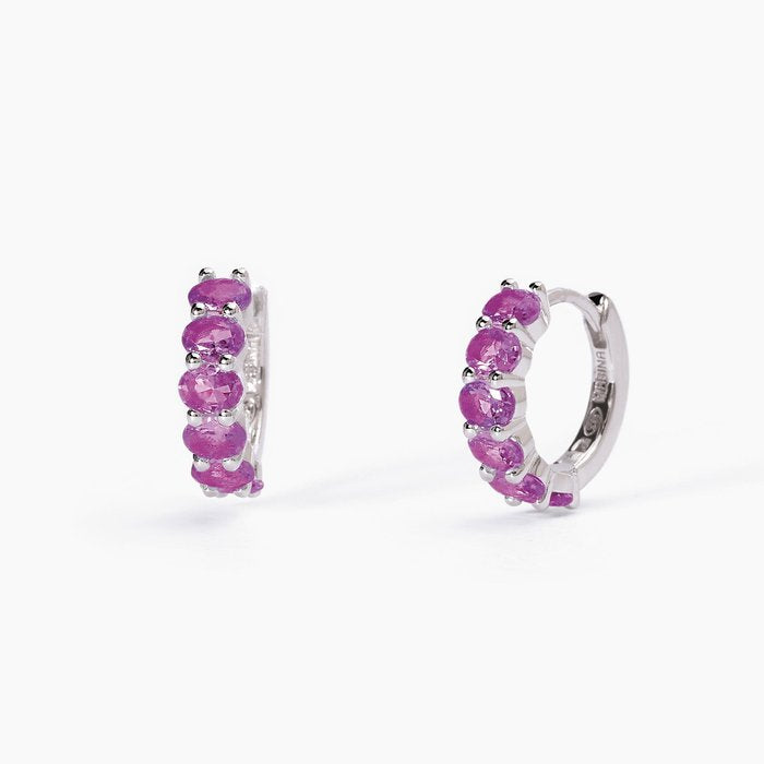 Boucles d'oreilles créoles en argent et tourmaline synthétique FESTIVAL