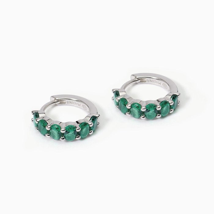 Boucles d'oreilles créoles en argent et émeraude synthétique FESTIVAL