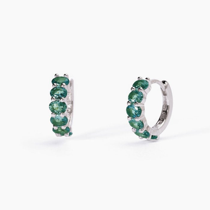 Boucles d'oreilles créoles en argent et émeraude synthétique FESTIVAL
