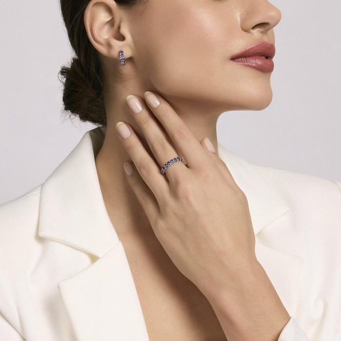 Boucles d'oreilles créoles en argent et améthyste synthétique FESTIVAL