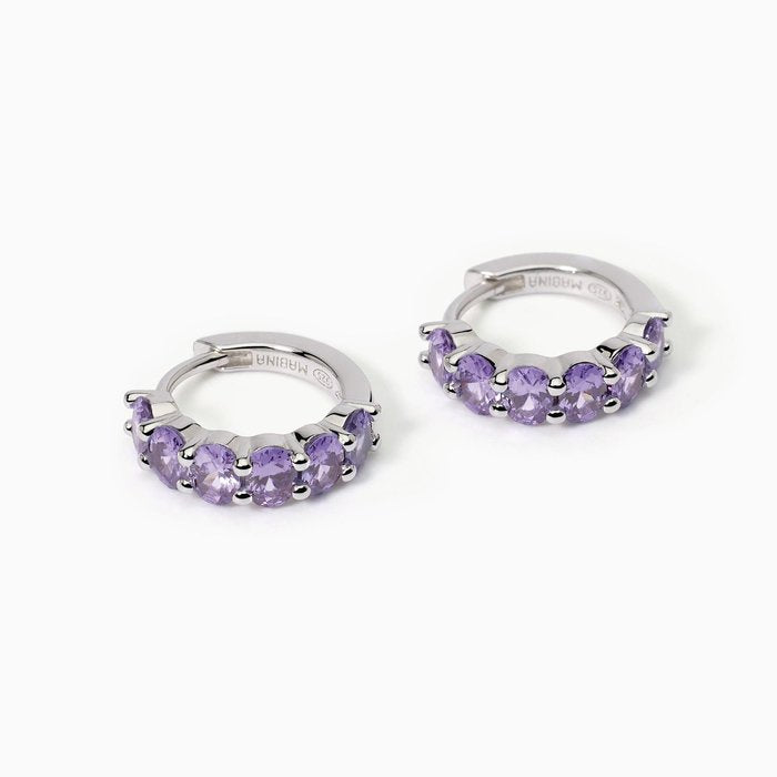 Boucles d'oreilles créoles en argent et améthyste synthétique FESTIVAL
