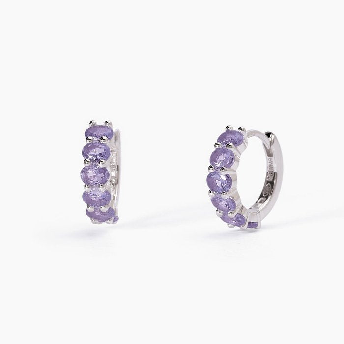 Boucles d'oreilles créoles en argent et améthyste synthétique FESTIVAL