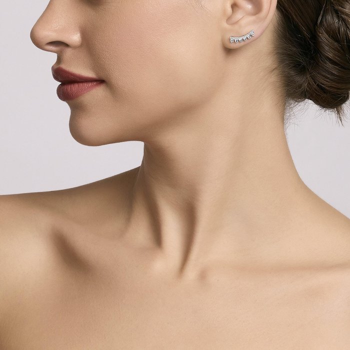 Boucles d'oreilles grimpantes en argent et zircone blanche JENNIFER