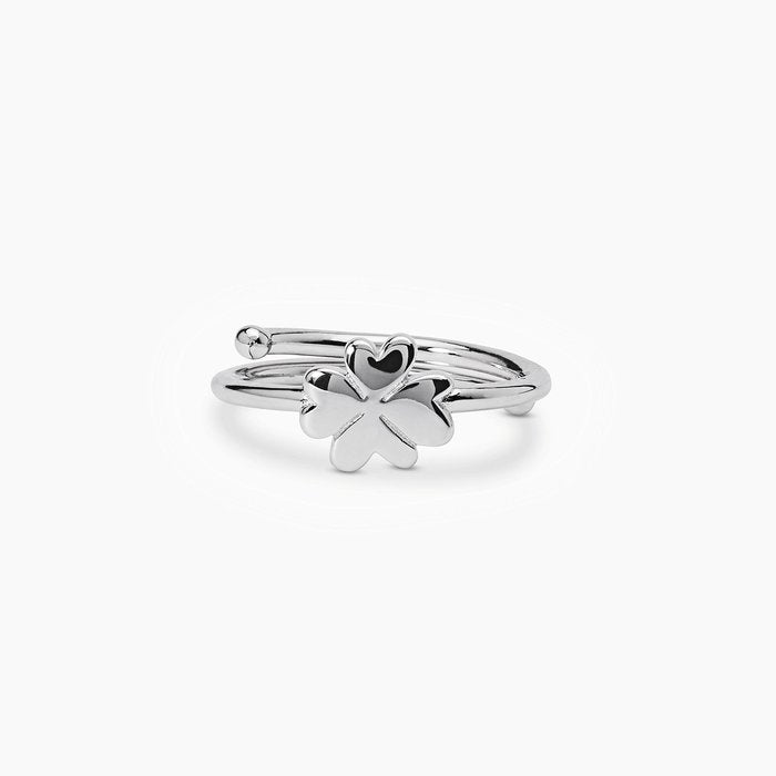 Silver ring with four-leaf clover FIND ME