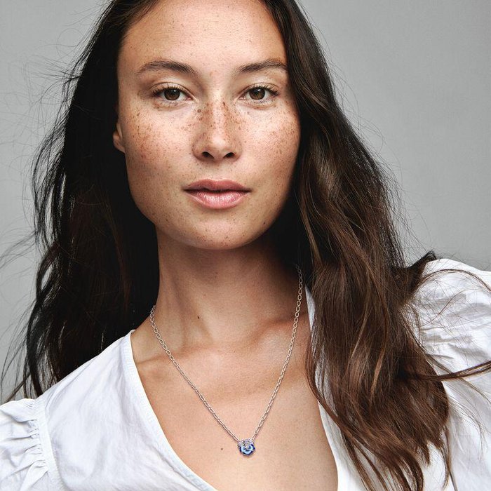 Bright Blue Pansy Pendant Necklace