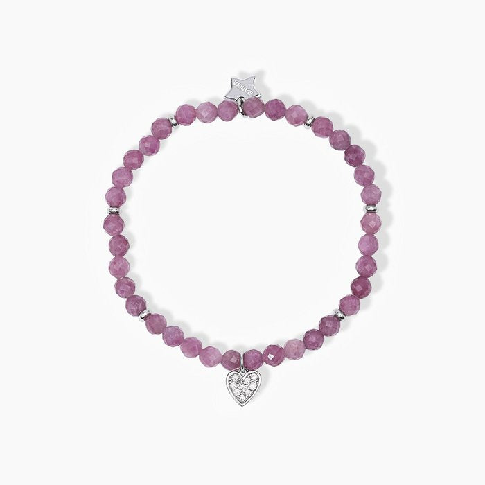 Bracciale elastico con tormalina e cuore pendente MON AMOUR