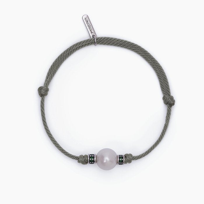 Bracciale con cordino verde e perla grigia TROPICAL