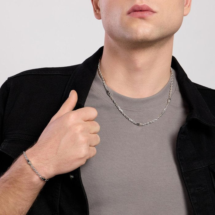 Collier en argent avec chaîne rolo et inserts MODERNISTES