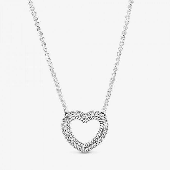 Open heart necklace with pavé and snake chain