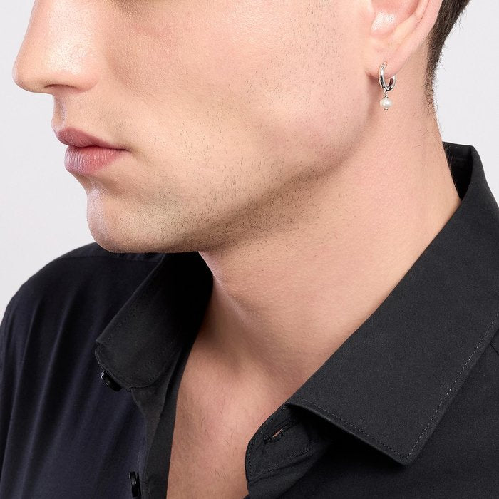 Boucle d'oreille mono créole avec pendentif perle de culture MONOMANIA