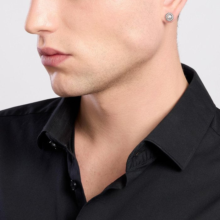 Boucle d'oreille mono en argent avec bouton en perle de culture grise MONOMANIA