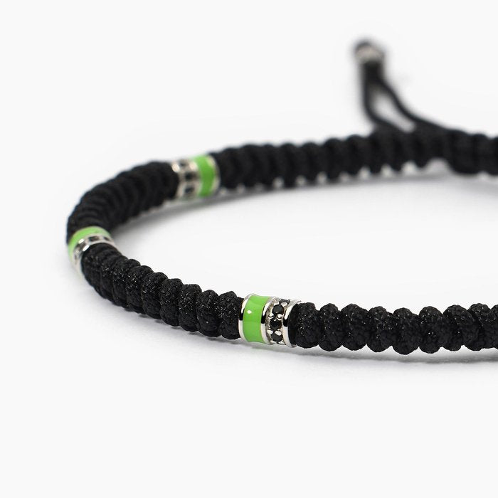 Bracciale in argento con cordino e inserti in smalto verde COLOR BLOCK