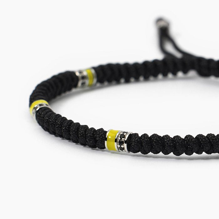 Bracciale in argento con cordino e inserti in smalto giallo COLOR BLOCK