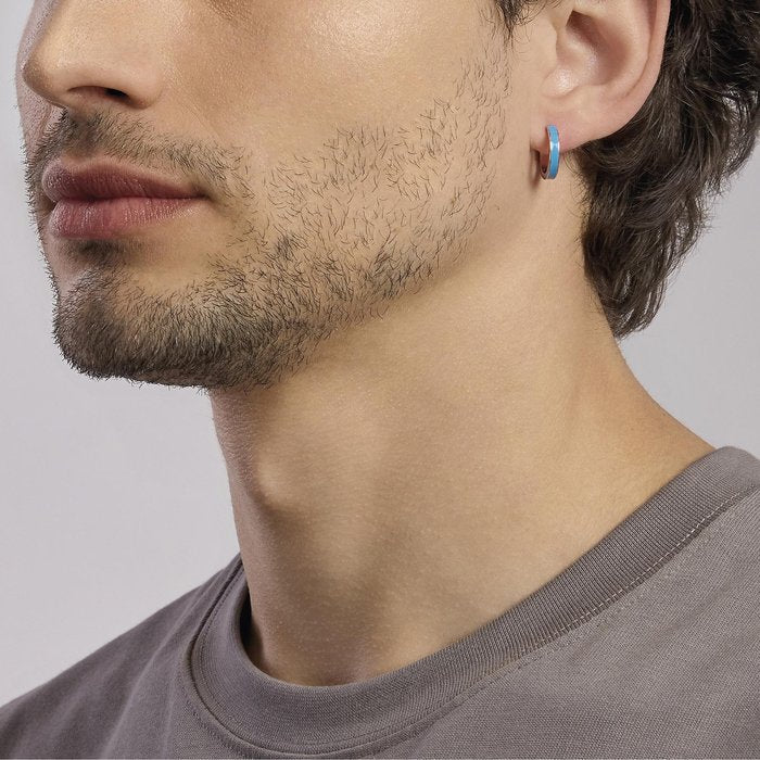 Orecchino in argento a cerchio con smalto blu COLOR BLOCK