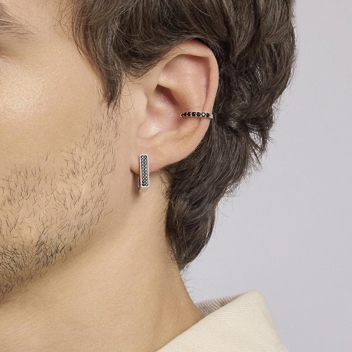 Boucle d'oreille rectangulaire en argent et zircone noire MONOMANIA