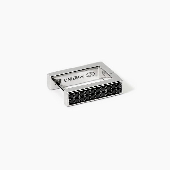 Boucle d'oreille rectangulaire en argent et zircone noire MONOMANIA