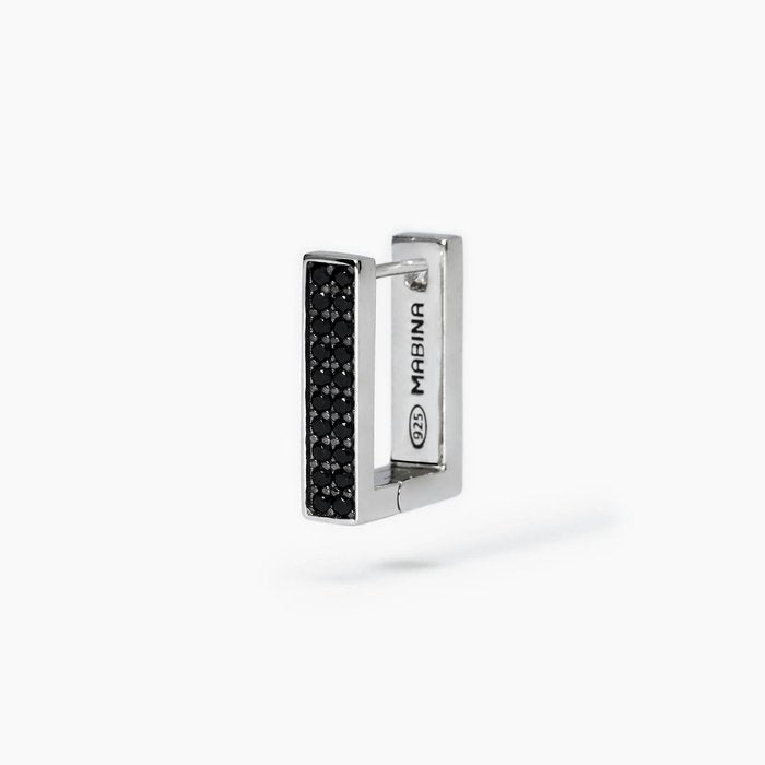 Boucle d'oreille rectangulaire en argent et zircone noire MONOMANIA