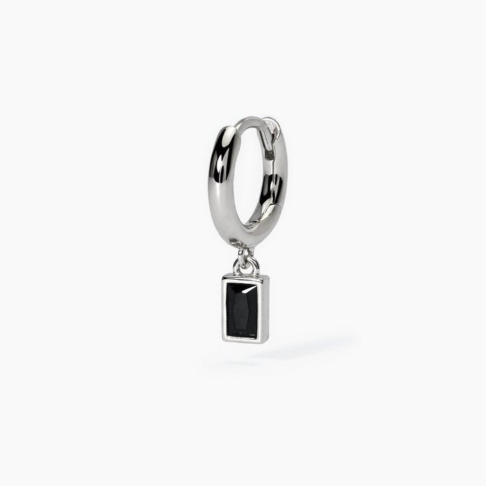 Silver hoop earring with black pendant MONOMANIA