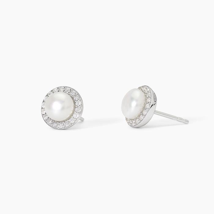 Boucles d'oreilles en argent avec perles de culture et zircons MILANESIENNE