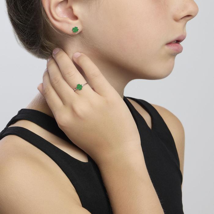 Silver ring with four-leaf clover FIND ME