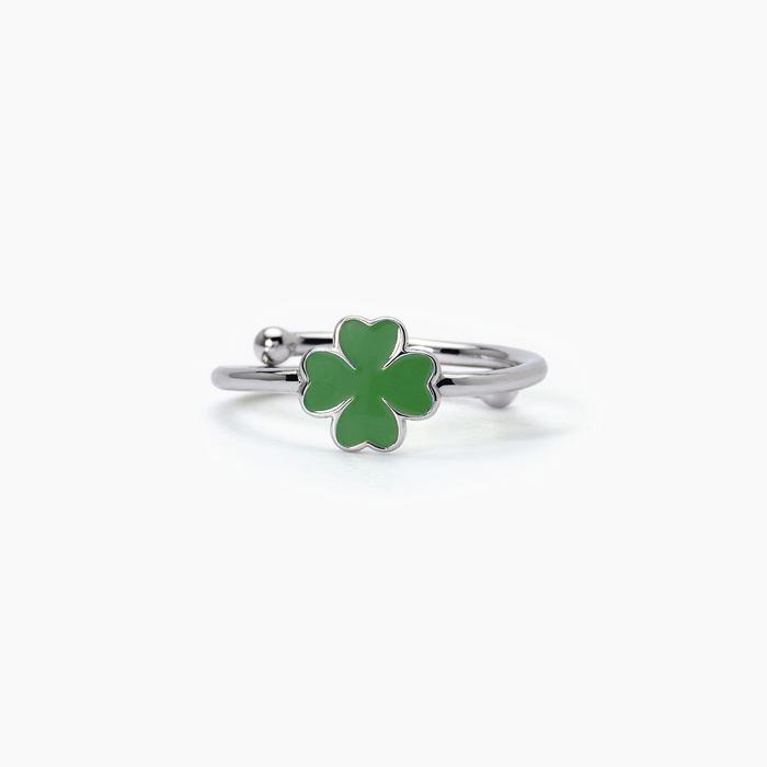 Silver ring with four-leaf clover FIND ME