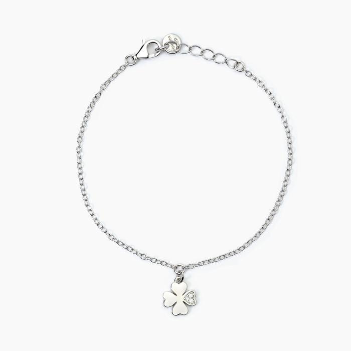Bracelet en argent avec trèfle à quatre feuilles et zircone TROUVEZ-MOI