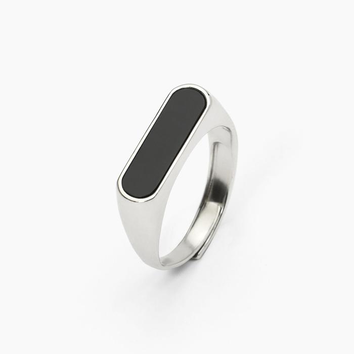 THINK BLACK Black Agate Silver Ring