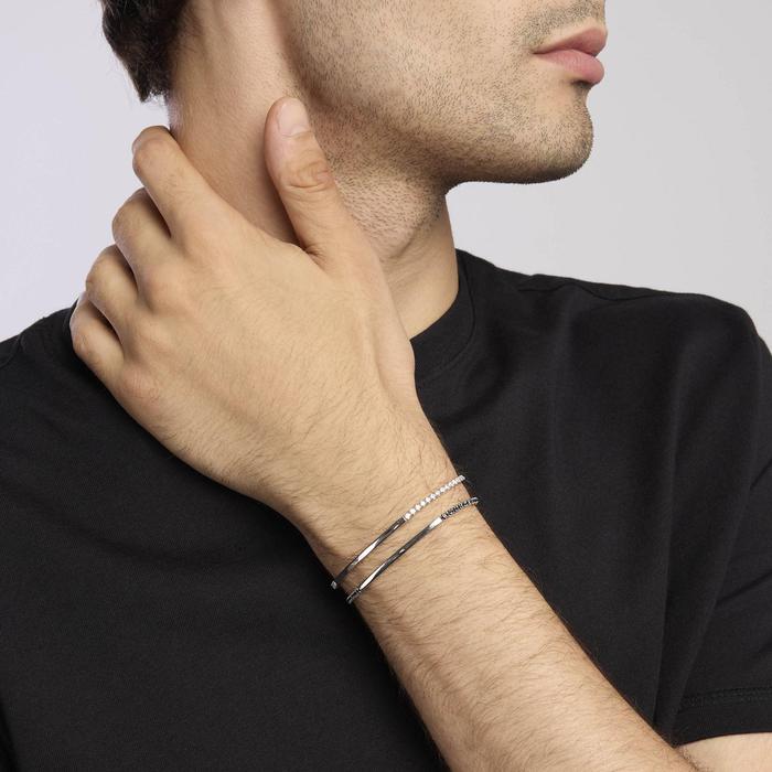 Bracelet GENTLEMAN en argent avec plaque et zircone noire