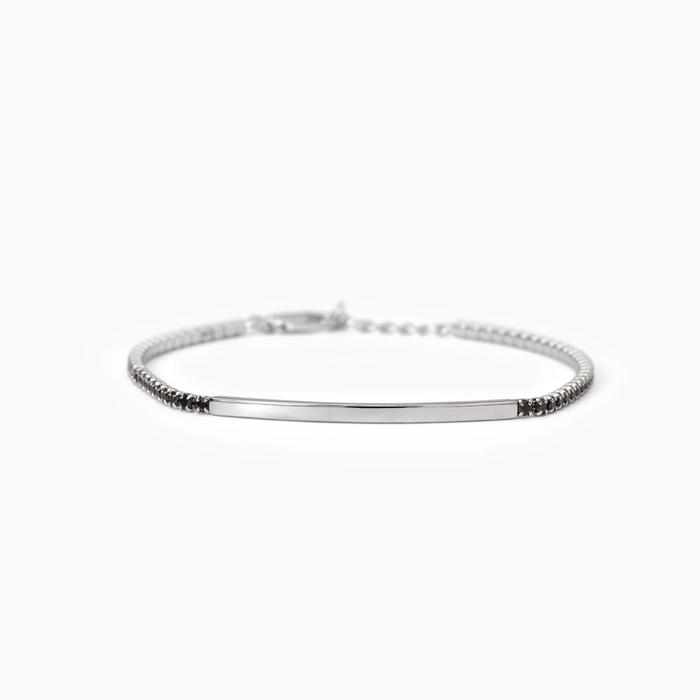 Bracelet GENTLEMAN en argent avec plaque et zircone noire