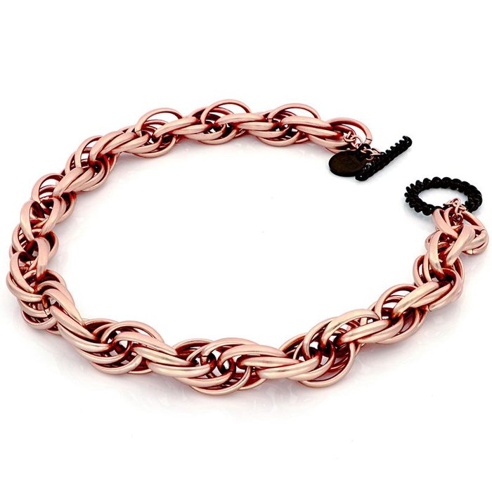 Collana in bronzo dorato rosa e nero