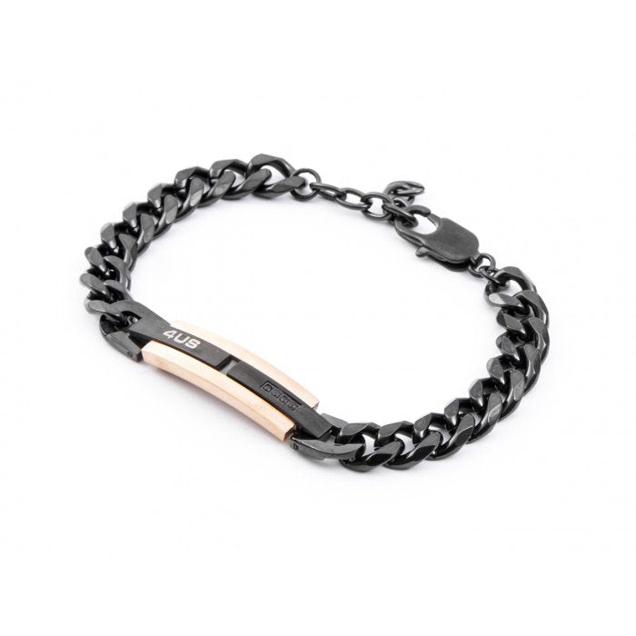 Bracelet gourmette noir et plaque