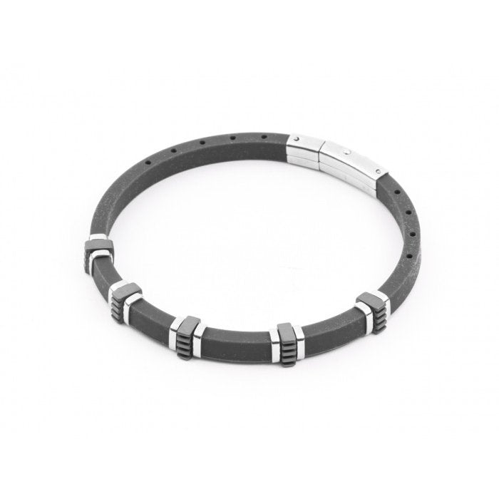 Black rubber and two-tone steel bracelet