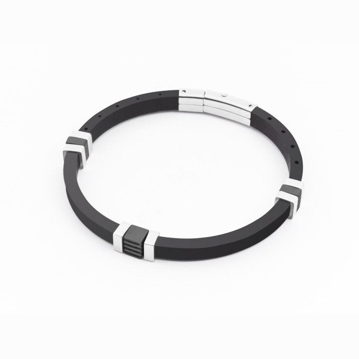 Bracciale in gomma nera e acciaio bicolore