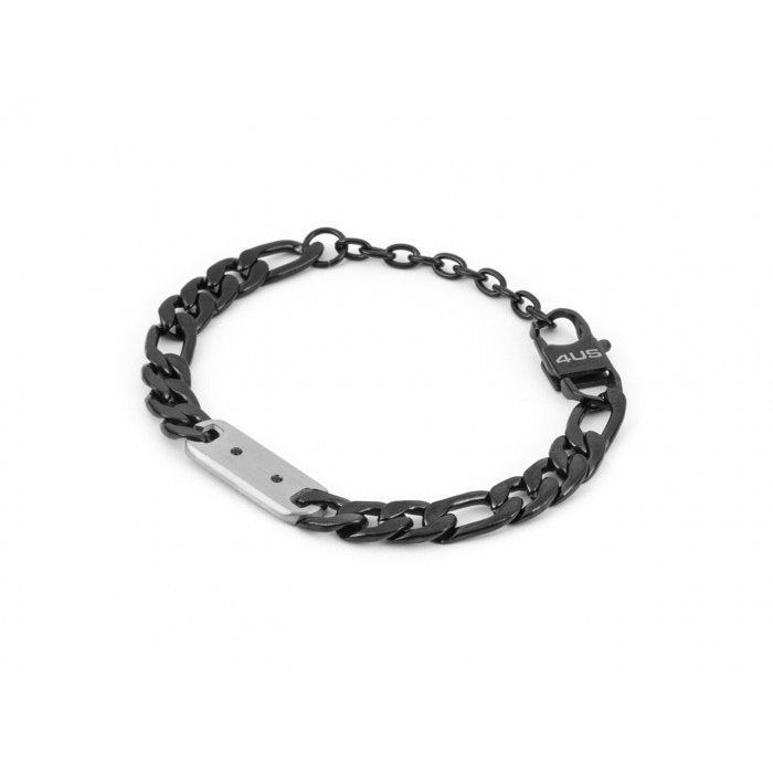 Bracciale brunito maglia larga piatta con inserto acciaio