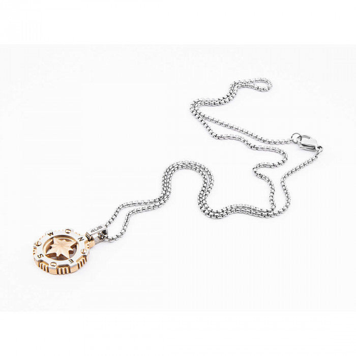 Collier pendentif boussole rose