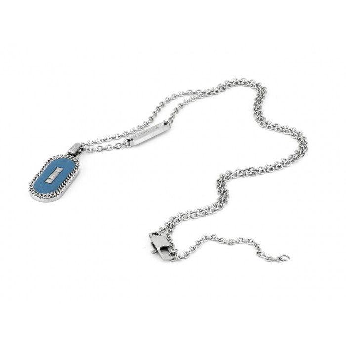 Blue PVD Plate Pendant Necklace with Studs
