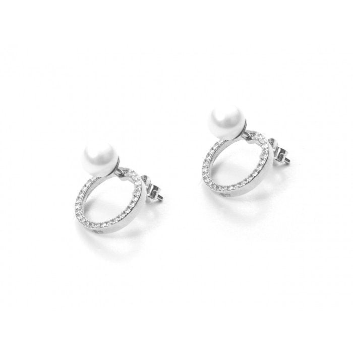 Peal and moon pave circle earrings