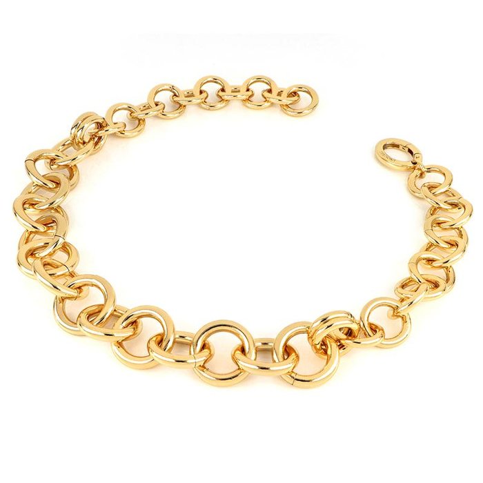Polished gold plated bronze round chain necklace