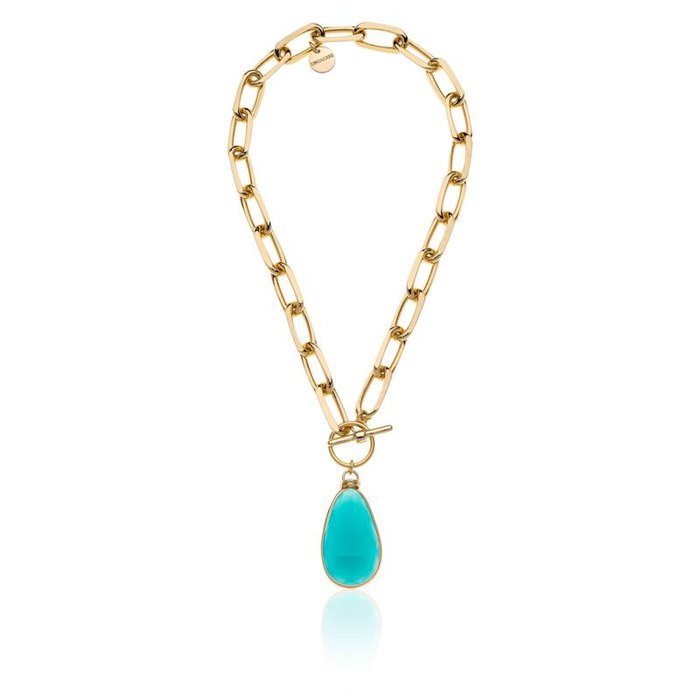 Gold plated bronze necklace with turquoise crystal