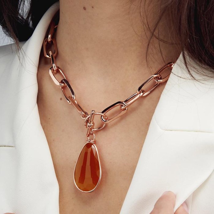 Amber Crystal Chain Necklace