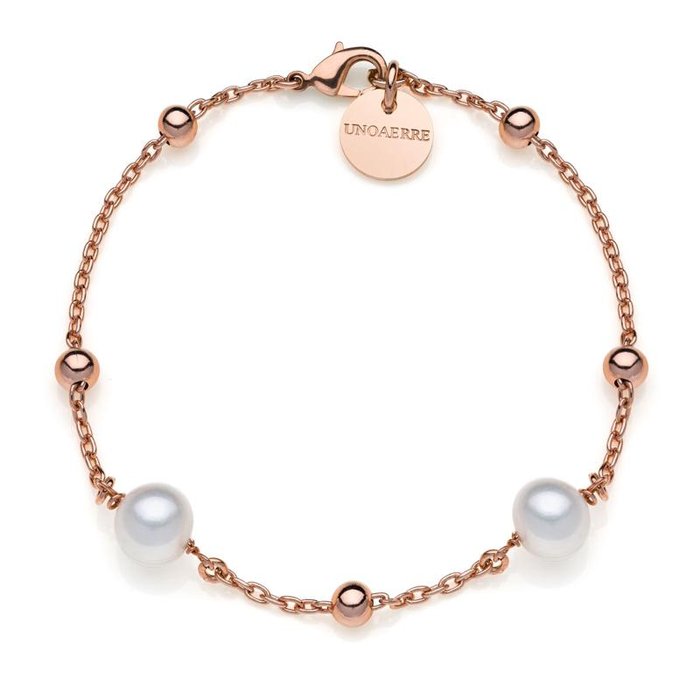 Bracelet in rose gold plated bronze and natural pearls