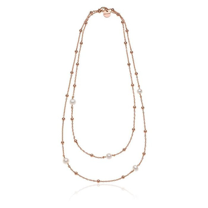 Rose gold plated bronze and natural pearl necklace
