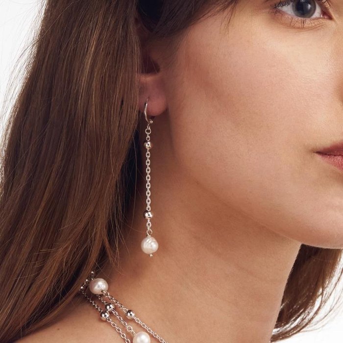 Orecchini in bronzo argentato con perla naturale