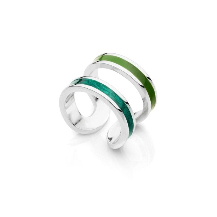 Silver ring with green enamel