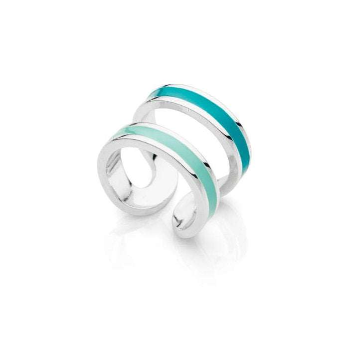 Silver ring with blue enamel