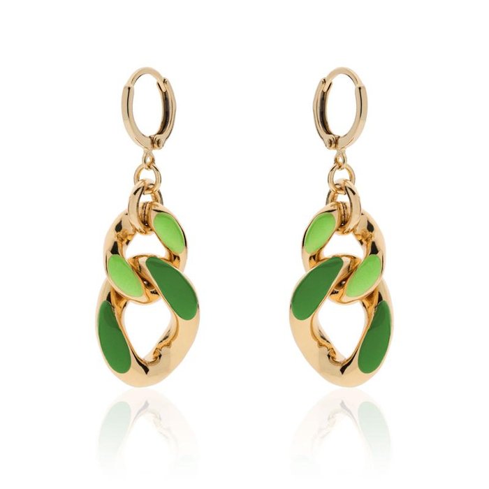 Gold plated bronze earrings with green enamel