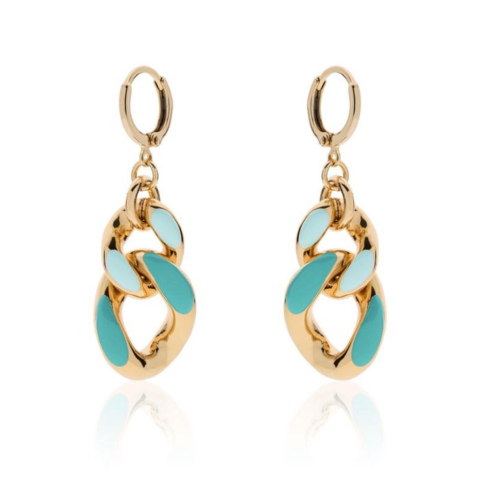 Gold plated bronze earrings with blue enamel